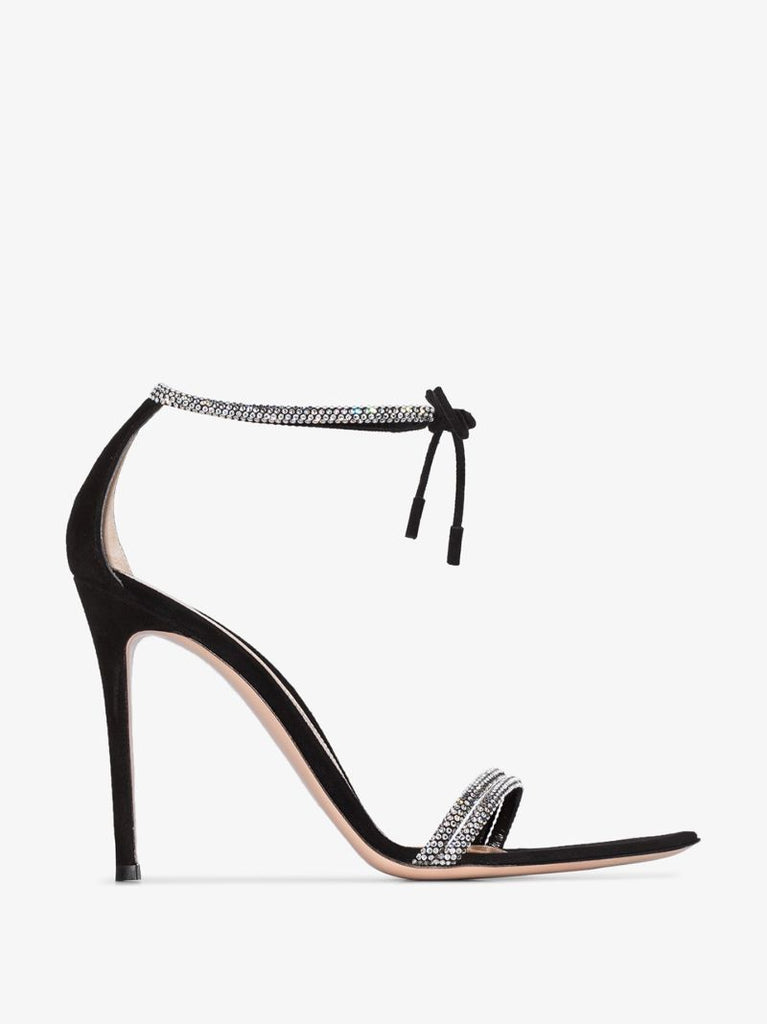 Black 115 Crystal Strap Leather Sandals