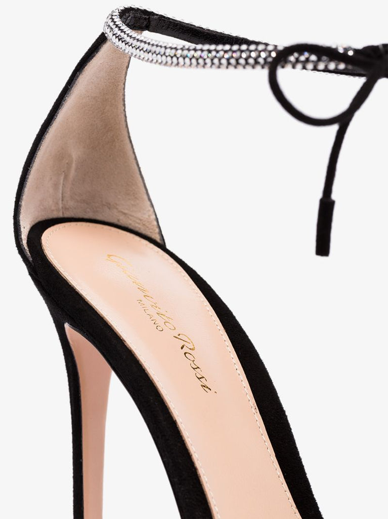 Black 115 Crystal Strap Leather Sandals