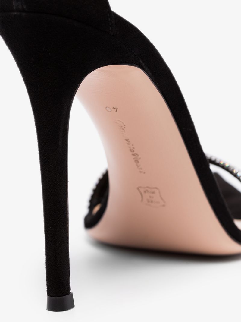 Black 115 Crystal Strap Leather Sandals