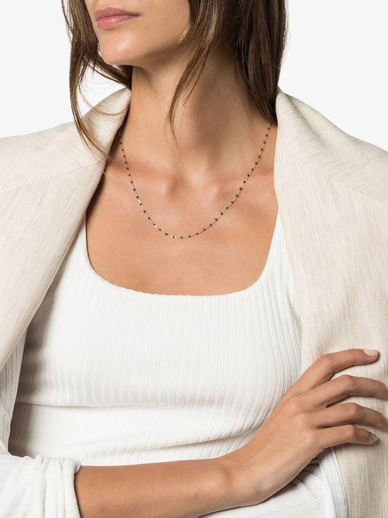 18k Yellow Gold and Blue Beaded Necklace