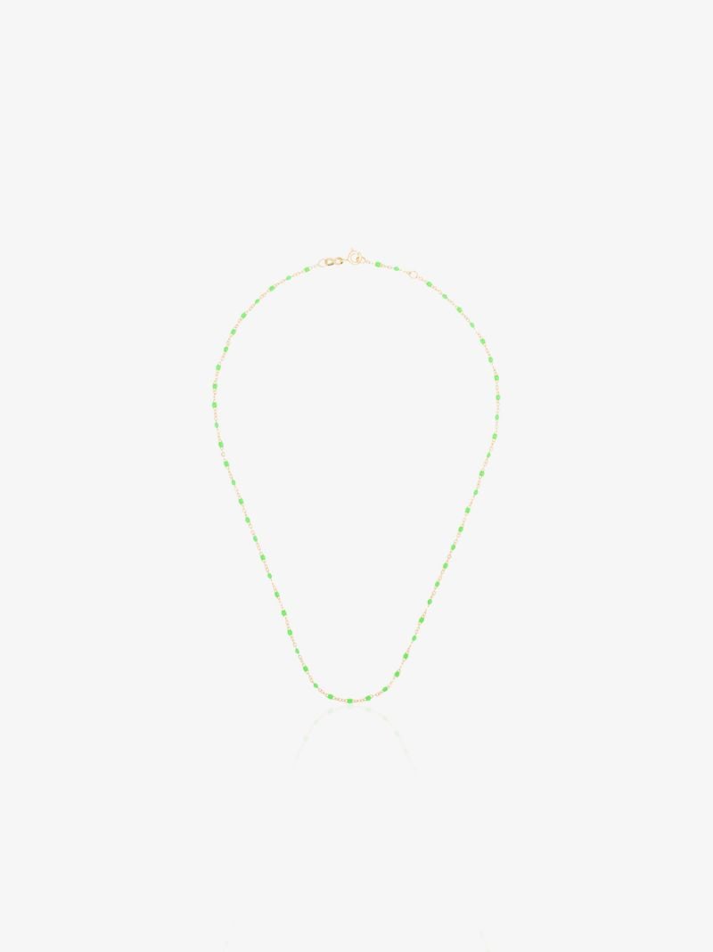 18k Yellow Gold and Green Beaded Necklace