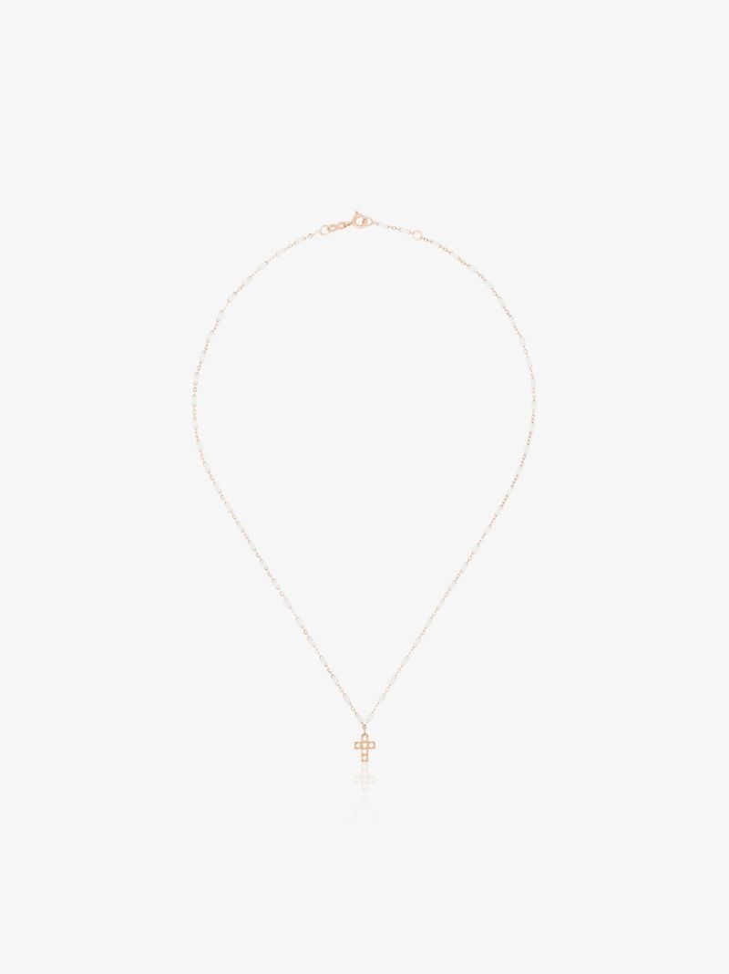 18k Rose Gold Cross Beaded Diamond Necklace
