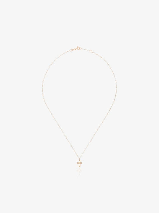 18k Rose Gold Cross Beaded Diamond Necklace