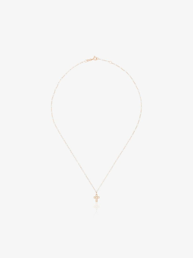 18k Rose Gold Cross Beaded Diamond Necklace