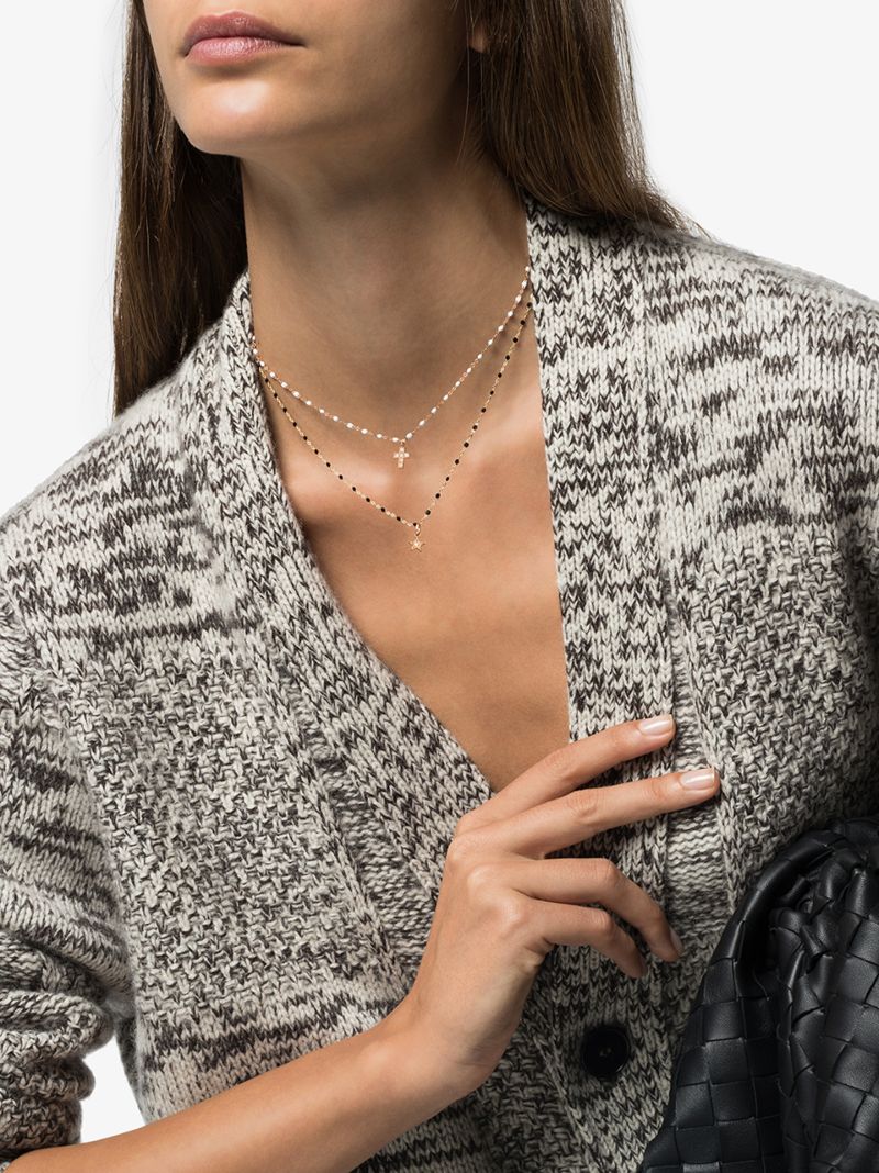 18k Rose Gold Cross Beaded Diamond Necklace