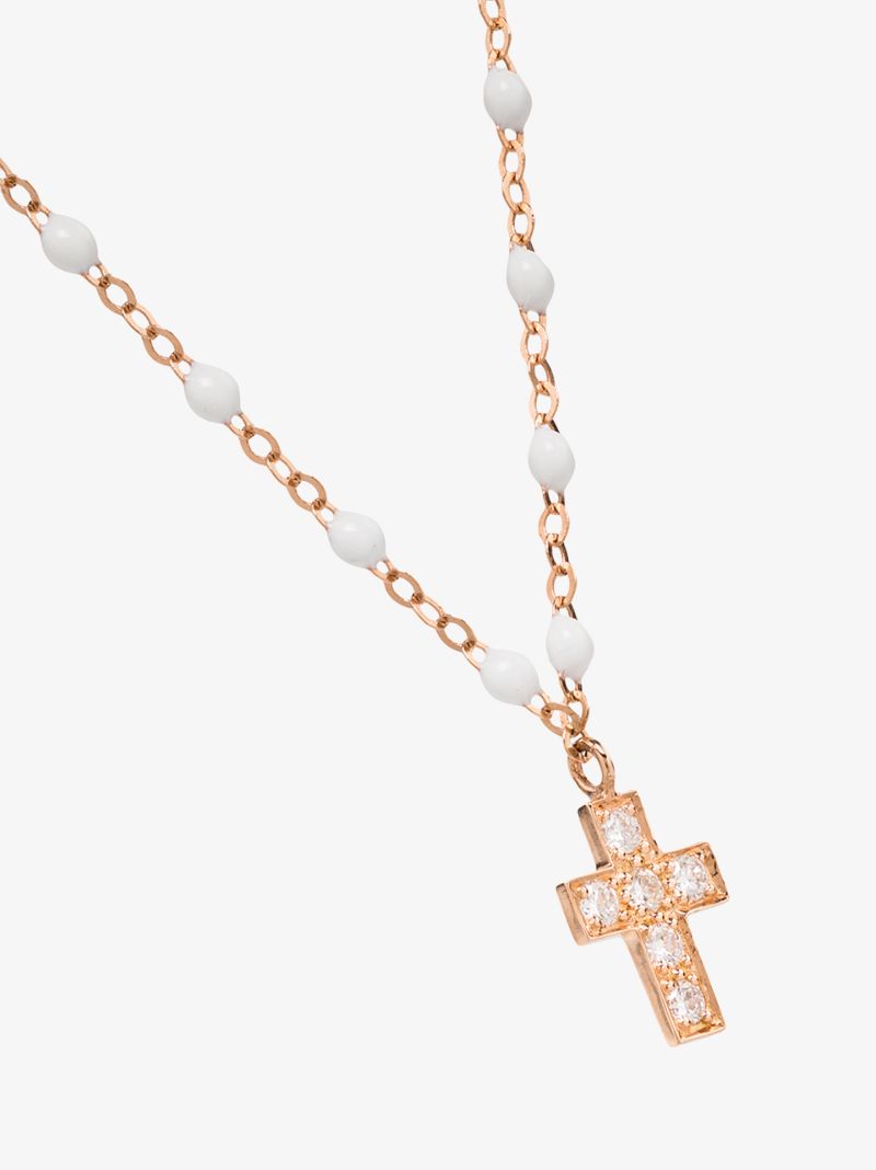 18k Rose Gold Cross Beaded Diamond Necklace
