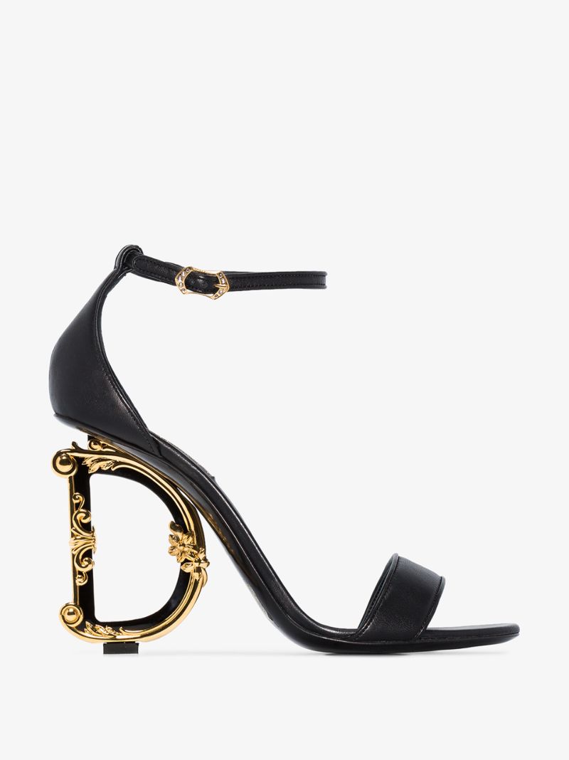 Black 105 Baroque Logo Heel Leather Sandals