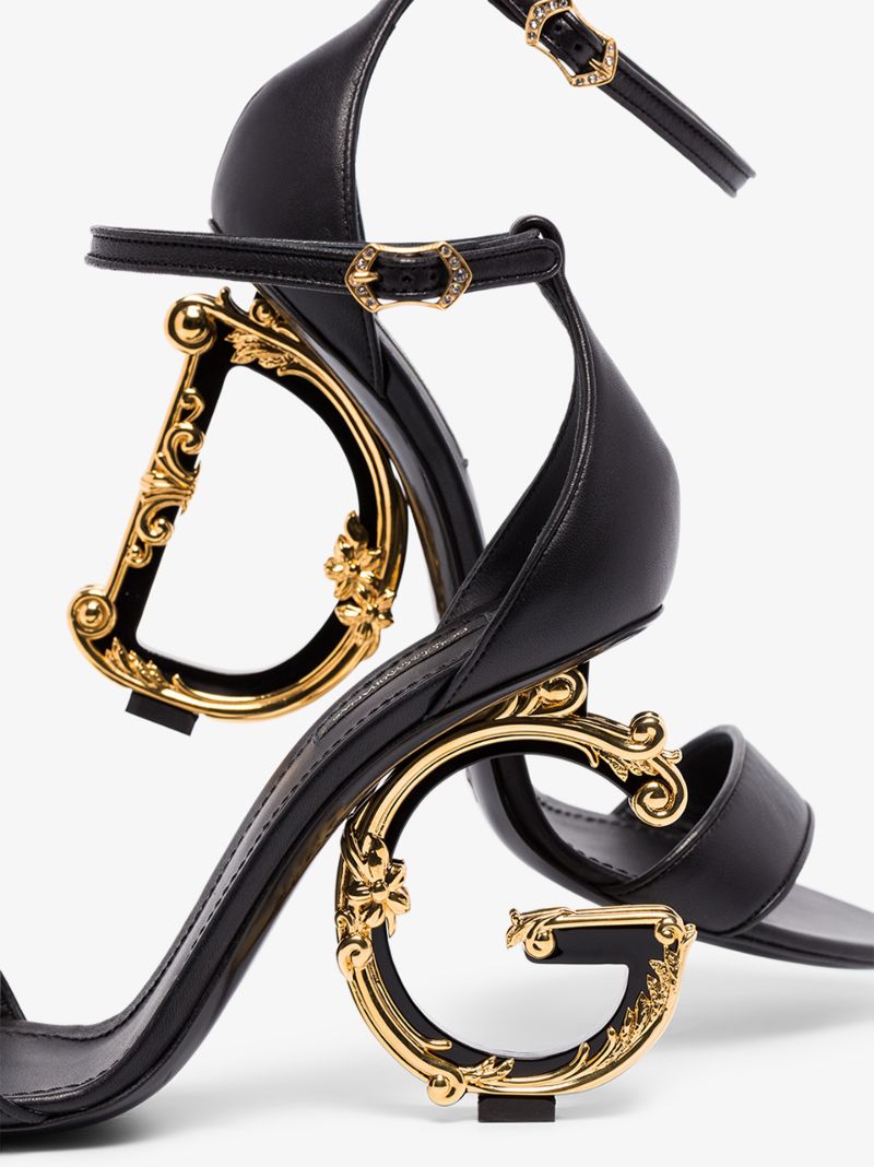 Black 105 Baroque Logo Heel Leather Sandals