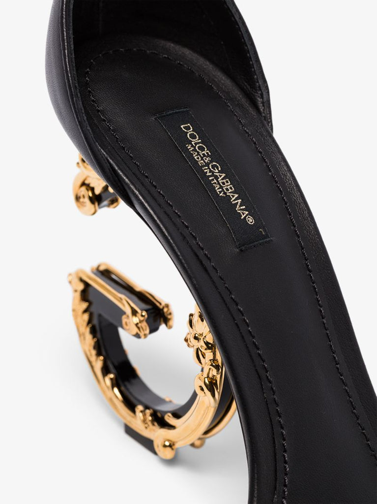 Black 105 Baroque Logo Heel Leather Sandals