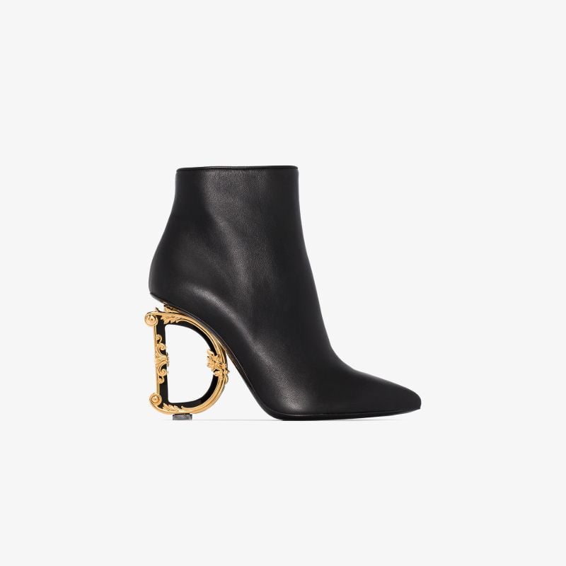 Black 105 Dg Baroque Logo Heel Leather Ankle Boots