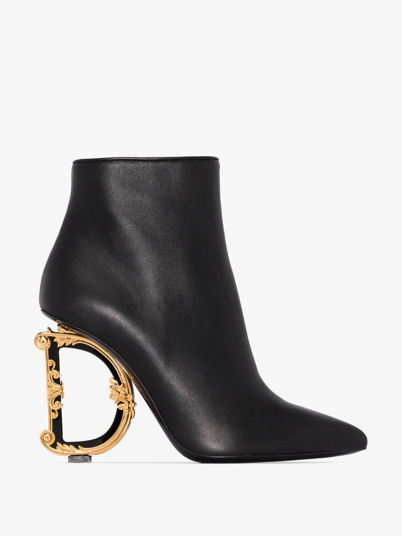 Black 105 Dg Baroque Logo Heel Leather Ankle Boots