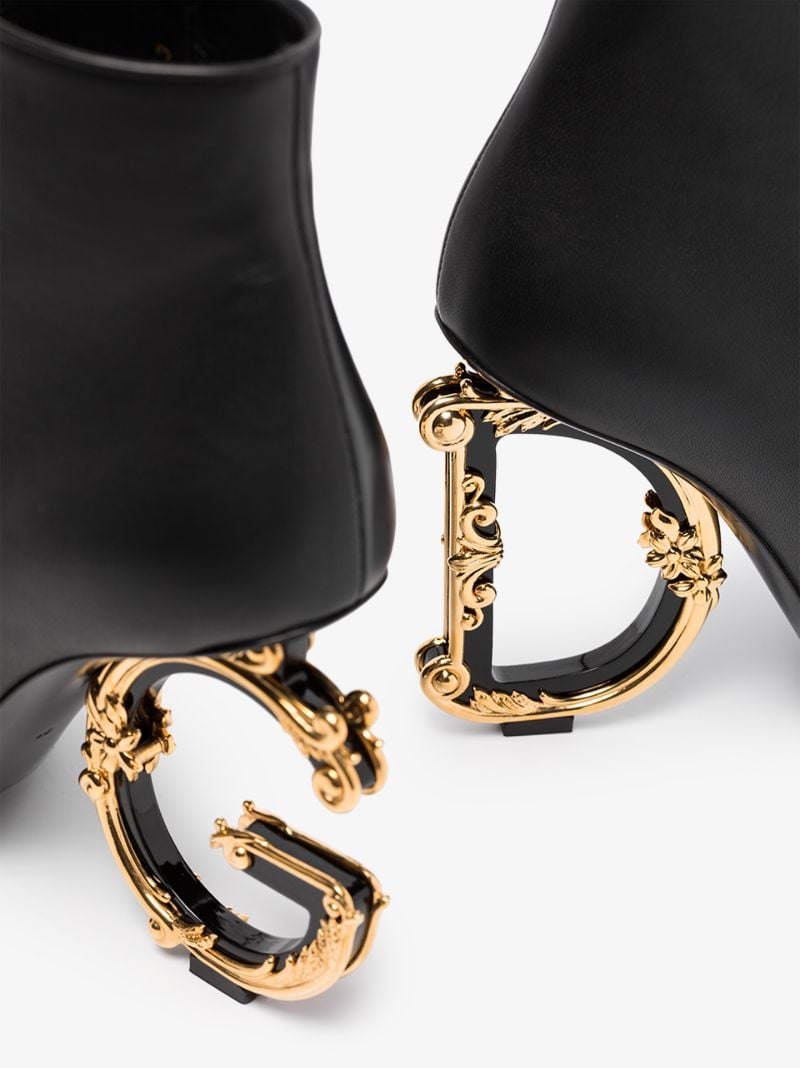 Black 105 Dg Baroque Logo Heel Leather Ankle Boots