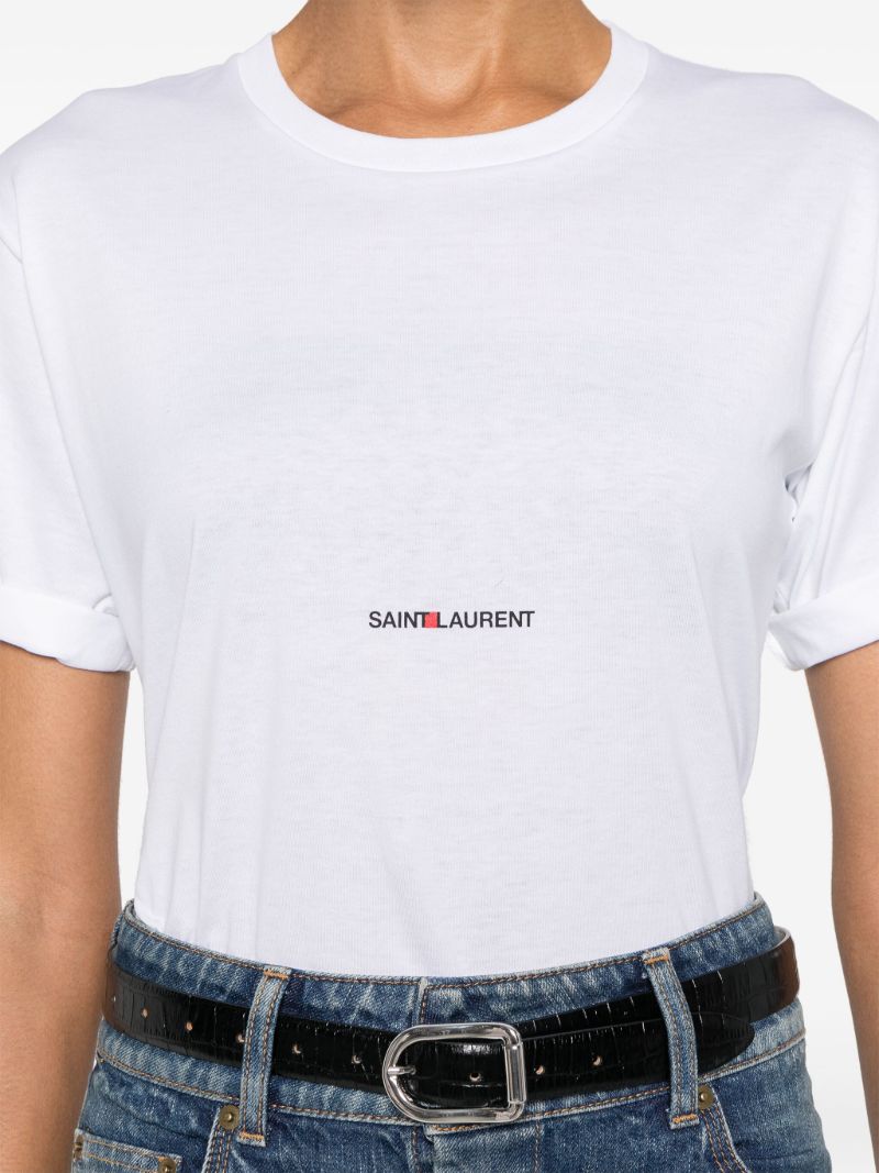 White Logo Print Cotton T-shirt