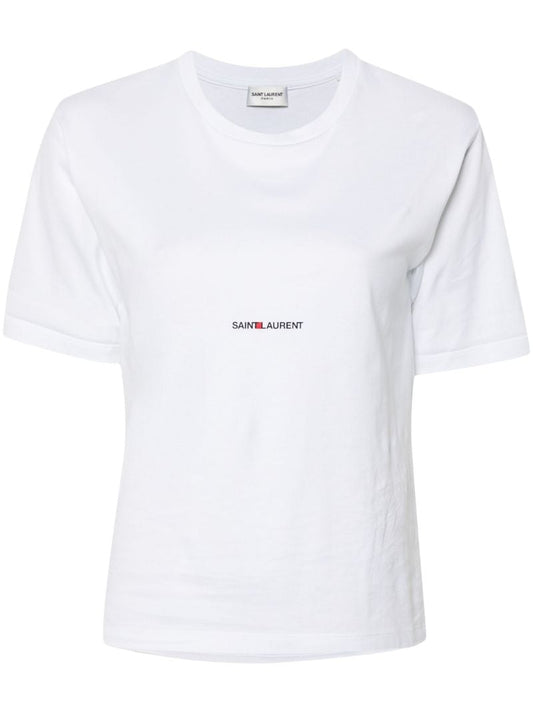 White Logo Print Cotton T-shirt