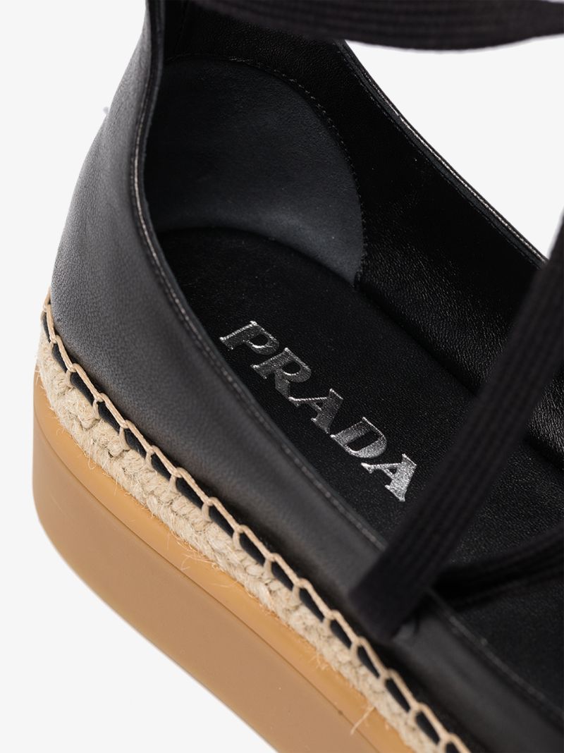 Black 40 Ankle Tie Leather Flatform Pumps