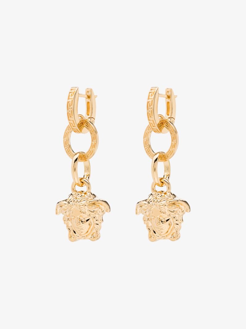 Gold Tone Medusa Drop Earrings