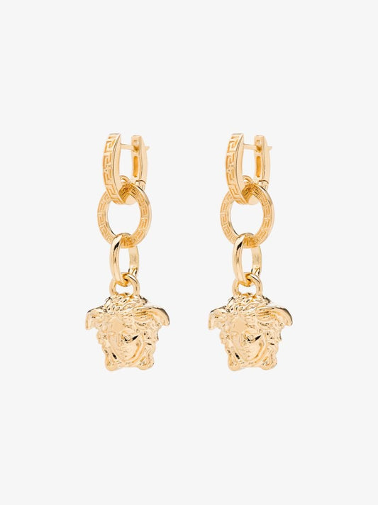 Gold Tone Medusa Drop Earrings