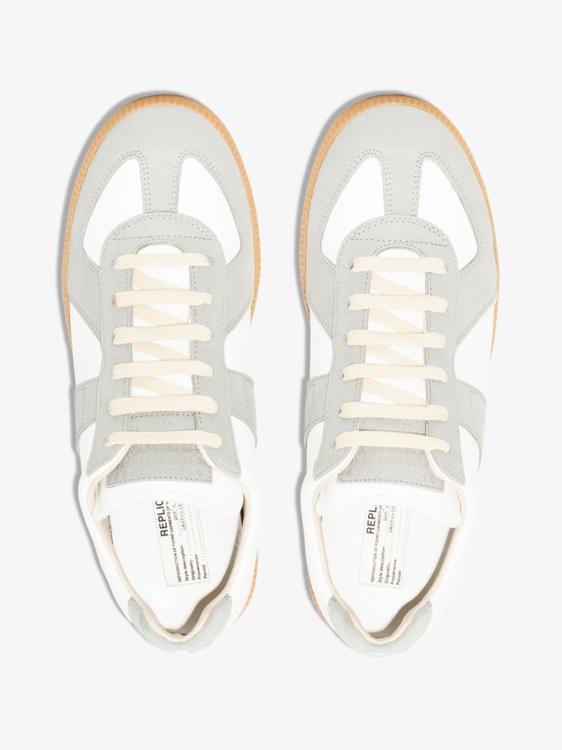 White and Grey Replica Leather Sneakers