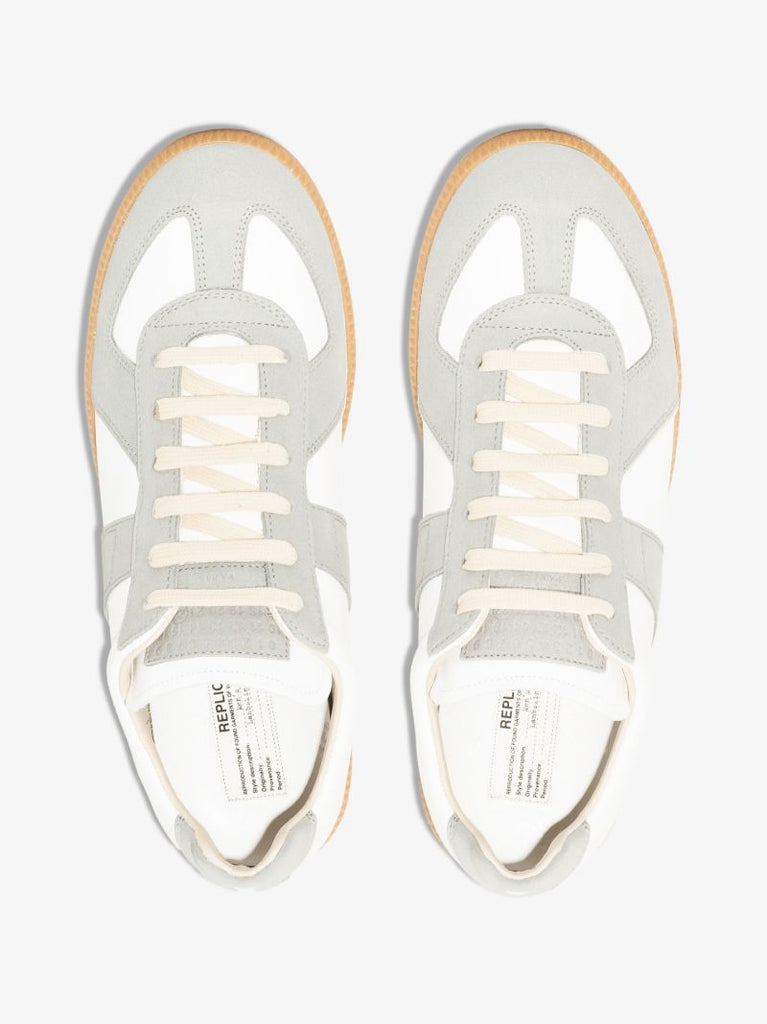 White and Grey Replica Leather Sneakers