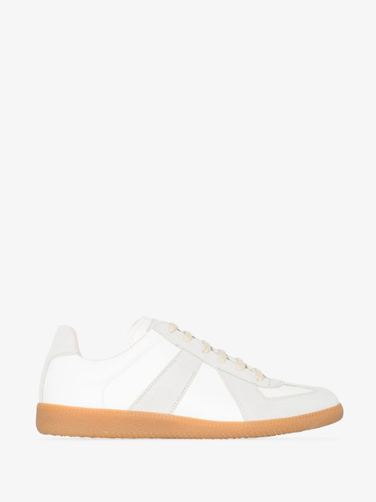 White and Grey Replica Leather Sneakers