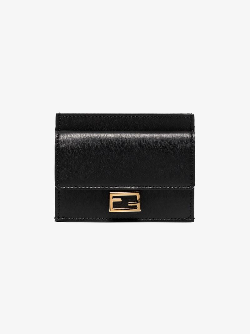 Black Baguette Ff Embossed Leather Card Holder