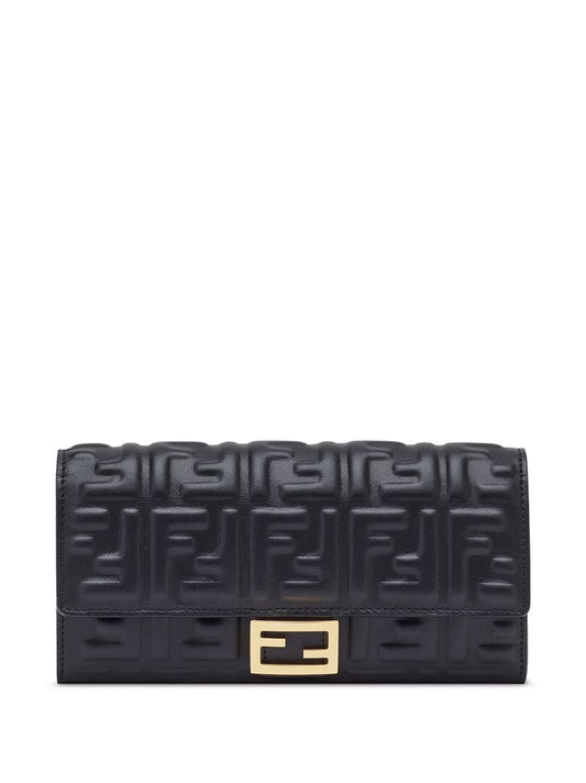 Black Ff Embossed Leather Wallet
