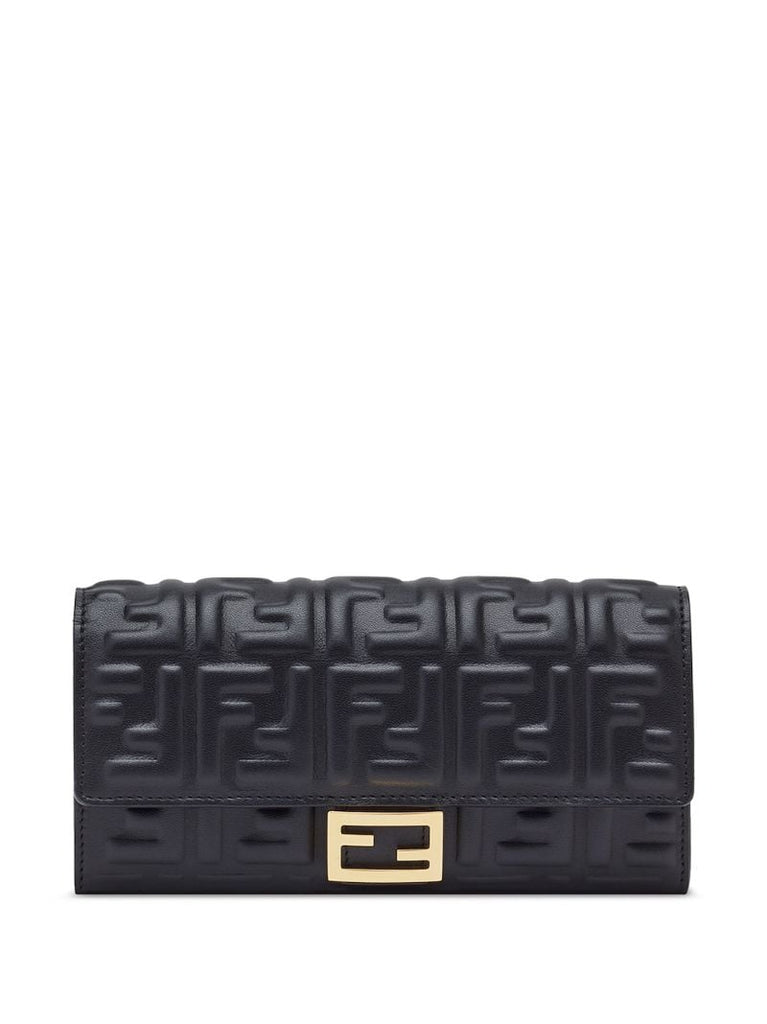 Black Ff Embossed Leather Wallet