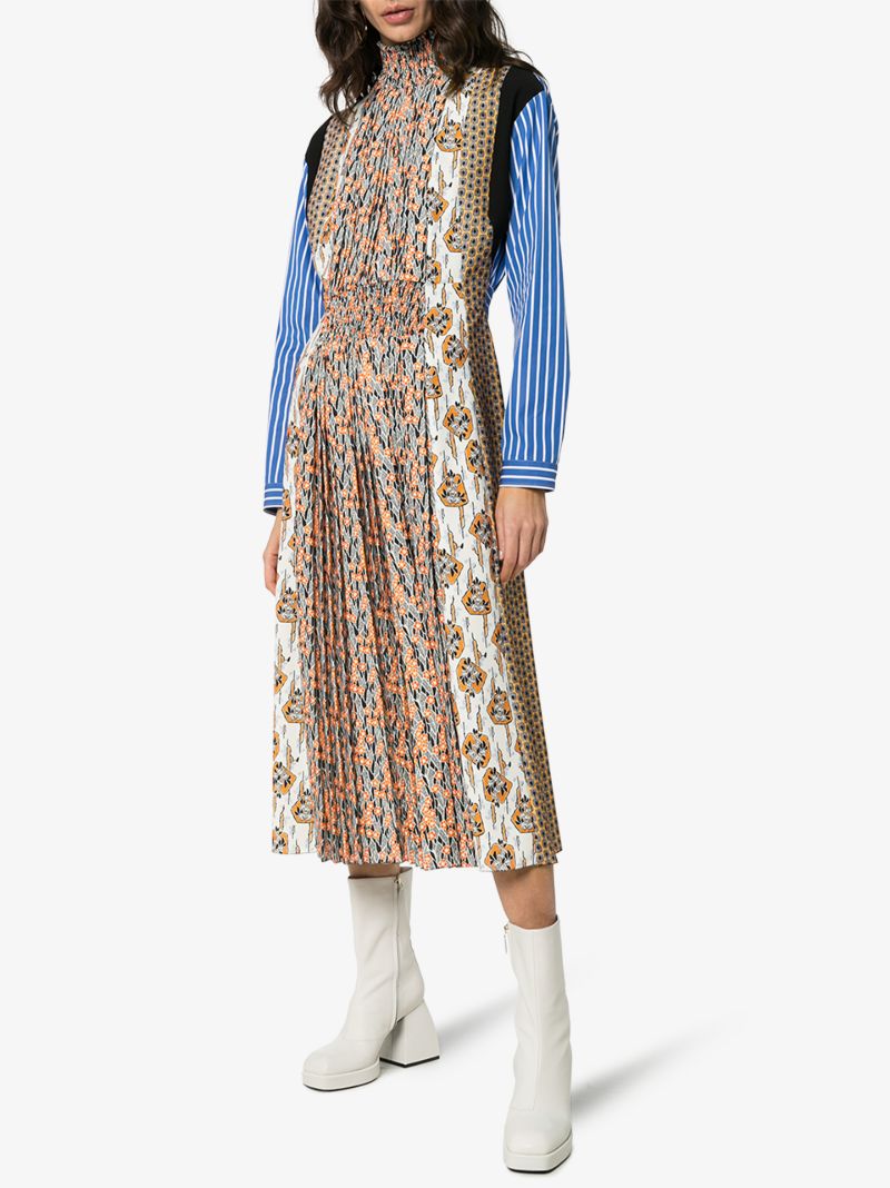Floral Print Pleated SablÃ_x0083_Â© Dress