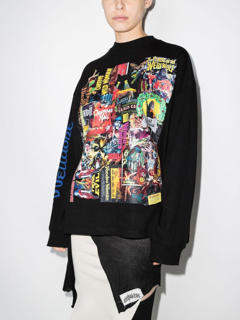 Horror Collage Print Cotton Sweatshirt