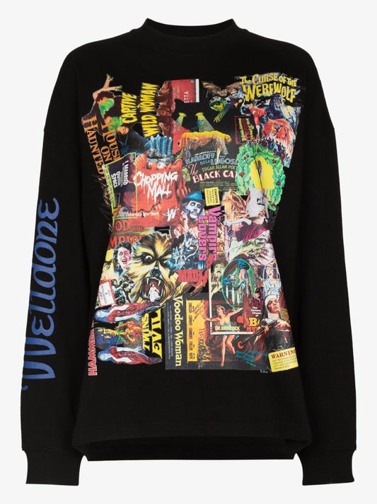 Horror Collage Print Cotton Sweatshirt