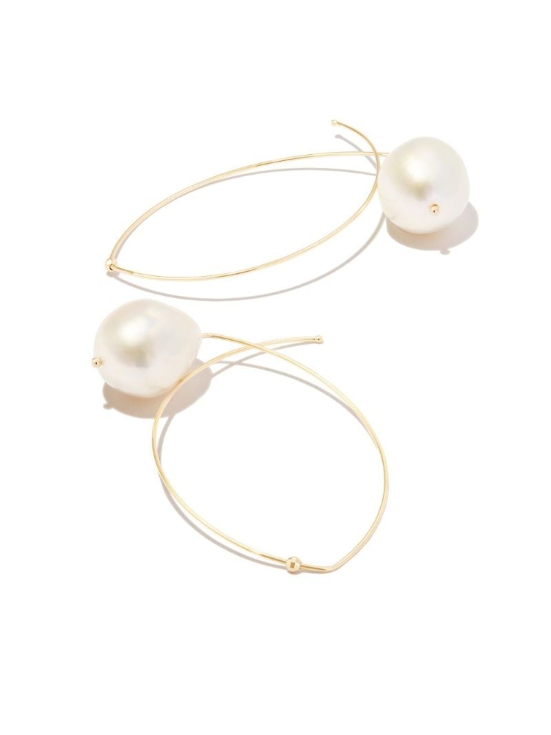 14k Yellow Gold Pearl Hoop Earrings