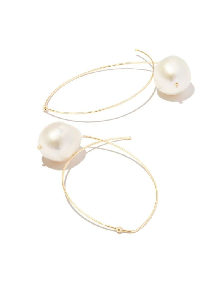 14k Yellow Gold Pearl Hoop Earrings