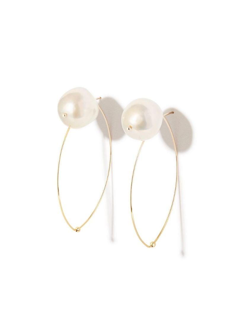 14k Yellow Gold Pearl Hoop Earrings
