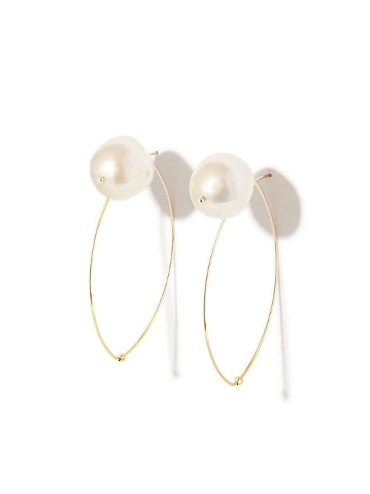 14k Yellow Gold Pearl Hoop Earrings