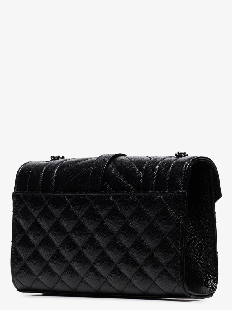 Black Envelope Quilted Leather Cross Body Bag