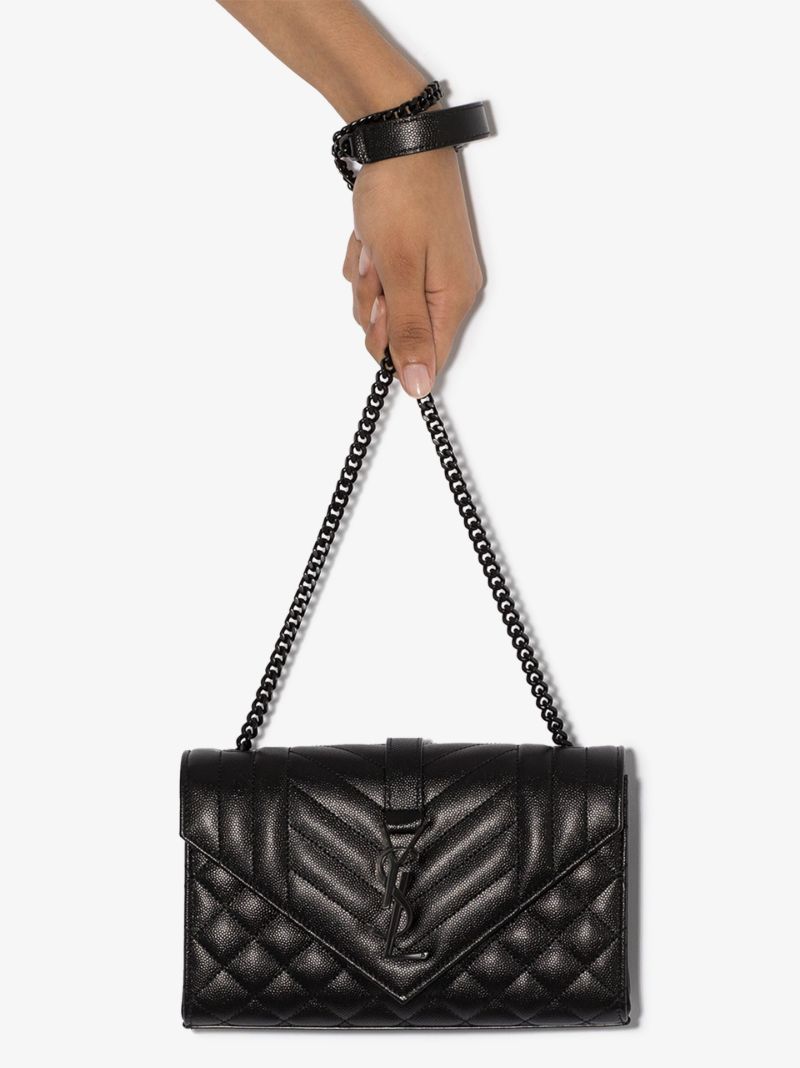 Black Envelope Quilted Leather Cross Body Bag