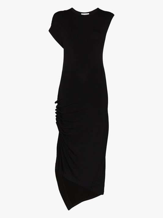Asymmetric Gathered Midi Dress