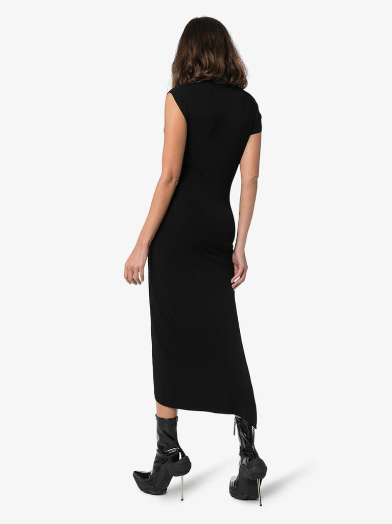 Asymmetric Gathered Midi Dress