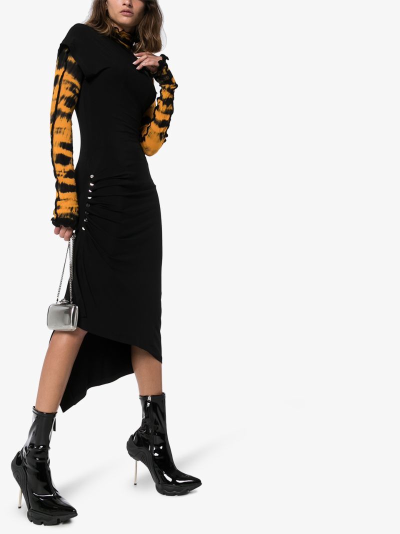 Asymmetric Gathered Midi Dress