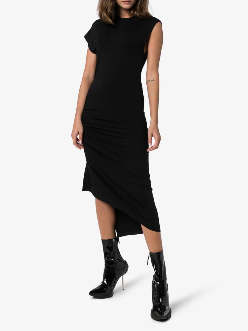 Asymmetric Gathered Midi Dress