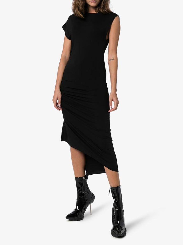 Asymmetric Gathered Midi Dress