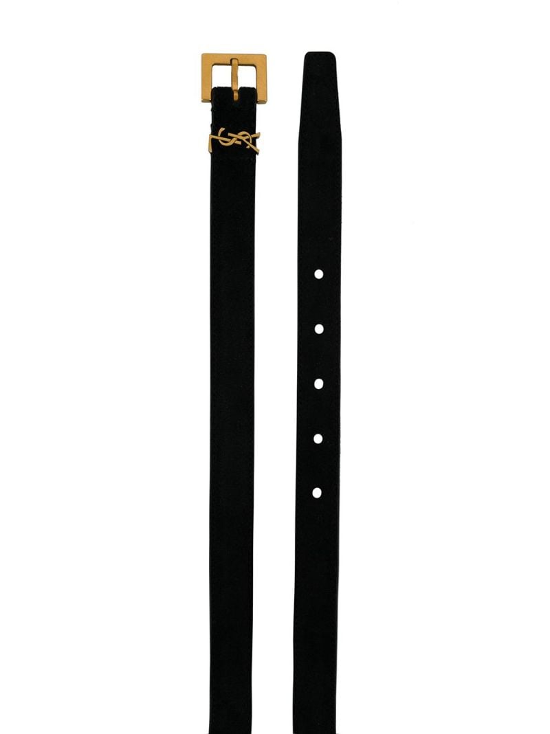 Black Logo Plaque Leather Belt
