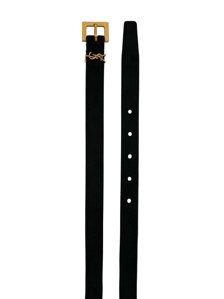 Black Logo Plaque Leather Belt