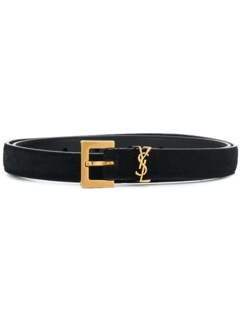 Black Logo Plaque Leather Belt