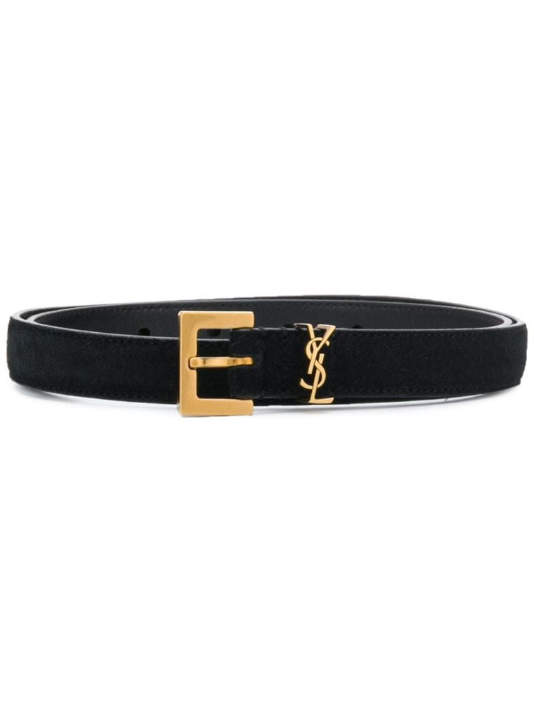 Black Logo Plaque Leather Belt