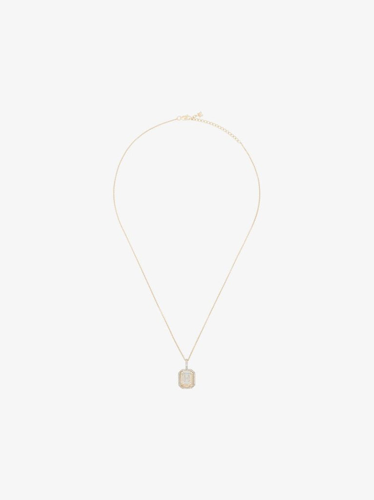 14k Yellow Gold Crystal Frame H Initial Diamond Necklace