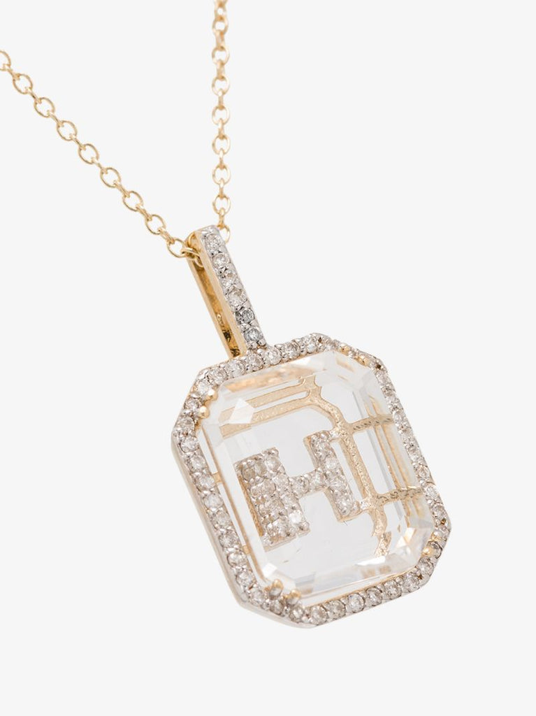 14k Yellow Gold Crystal Frame H Initial Diamond Necklace