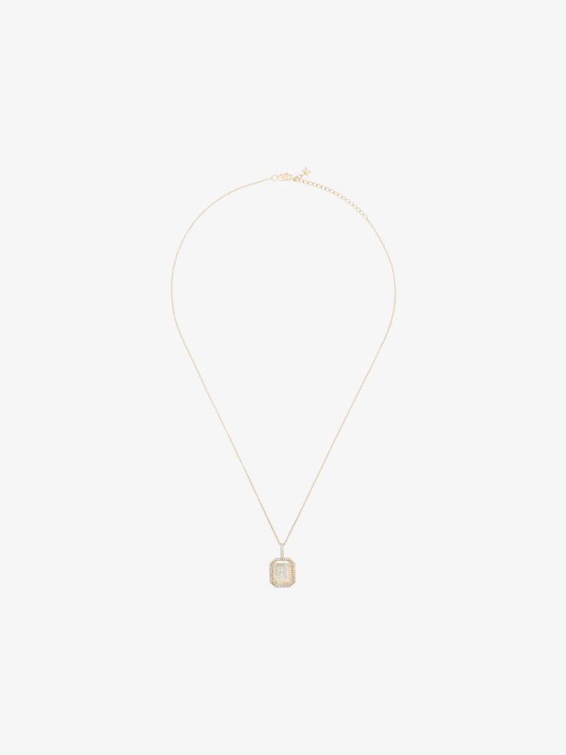 14k Yellow Gold Crystal Frame R Initial Diamond Necklace