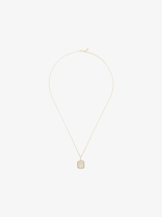 14k Yellow Gold Crystal Frame R Initial Diamond Necklace