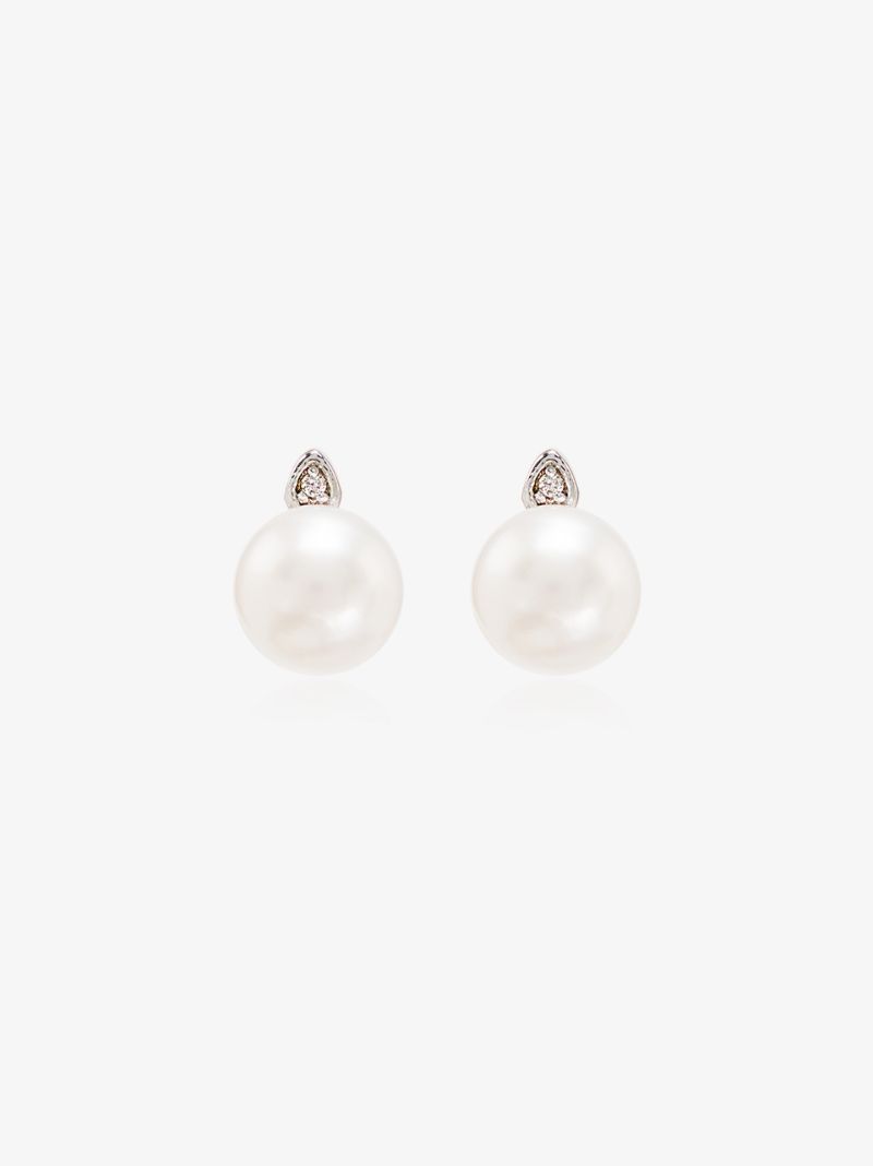 14k Yellow Gold Pearl Diamond Earrings